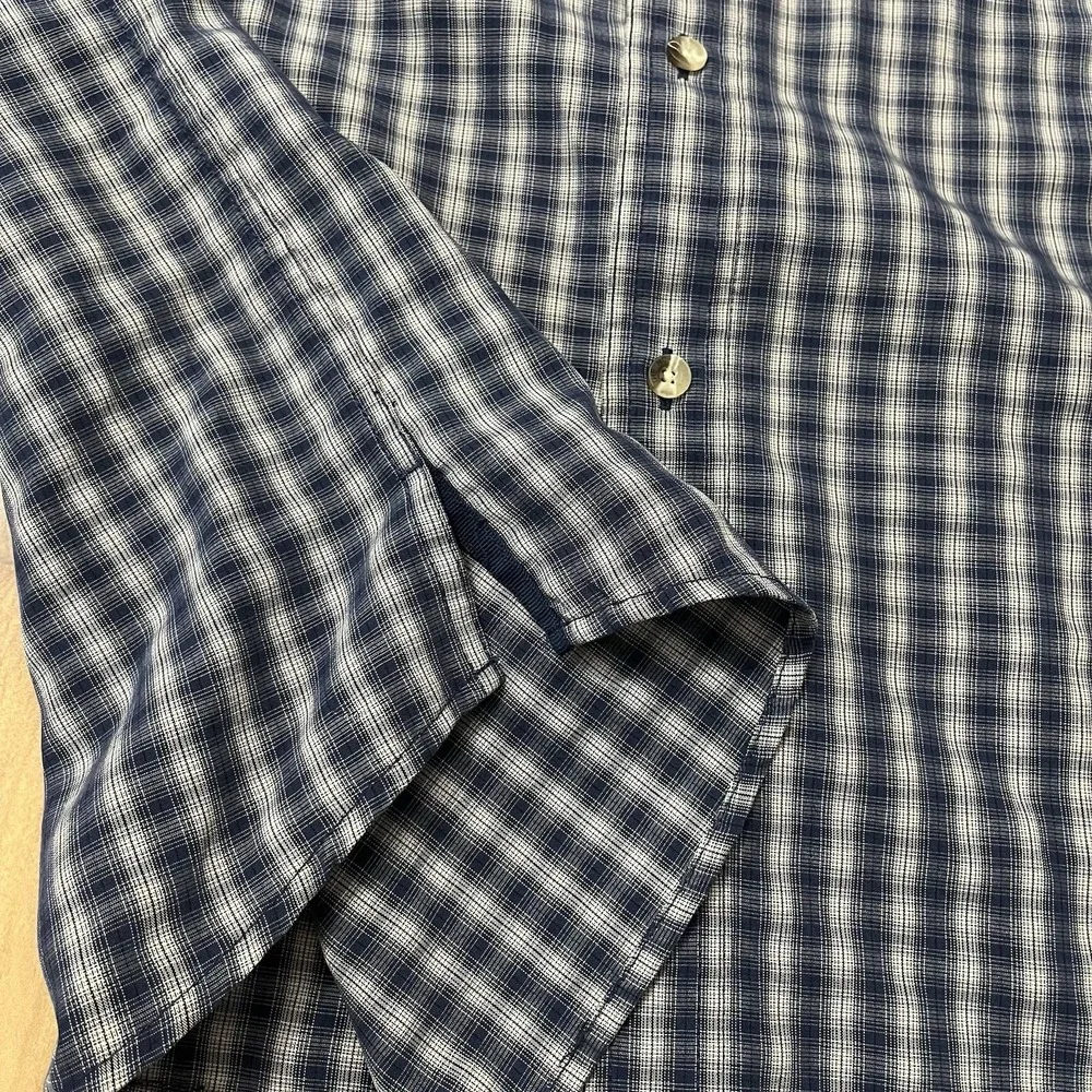 The North Face Mens XL Blue Plaid Button Up Long Sleeve Shirt Zip Pocket Modal